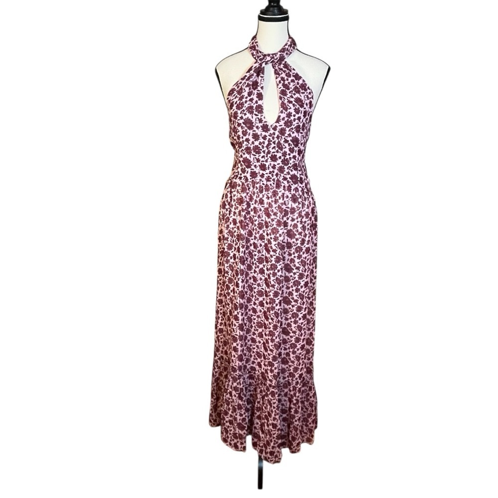 Vineyard Vines Floral Halter Maxi Dress Pink Women’s Size 10 Bohemian Flowy
